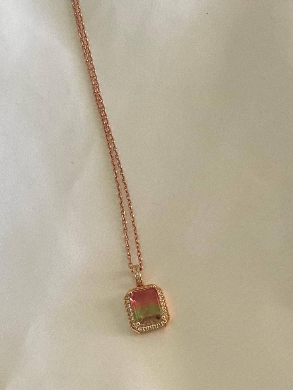 Rose Gold Watermelon Tourmaline Pendant Necklace